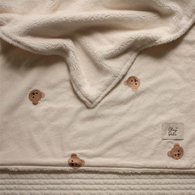 Soft and Fluffy Cute Baby Bear Blanket - Half Velvet Comfort