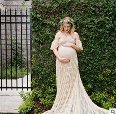 Elegant Off Shoulder Korean Lace Maternity Wedding Dress
