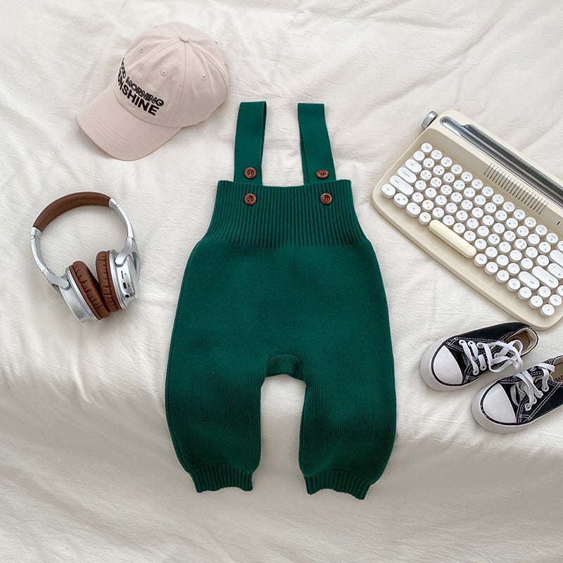 Solid Color Baby Autumn Knitted Suspender Jumpsuit Clothing