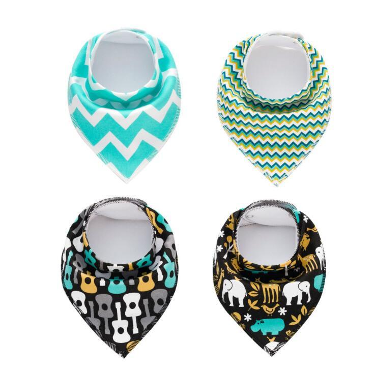 4pcs Printed Baby Bibs and Burp Cloth Set: Adorable and Absorbent Essentials