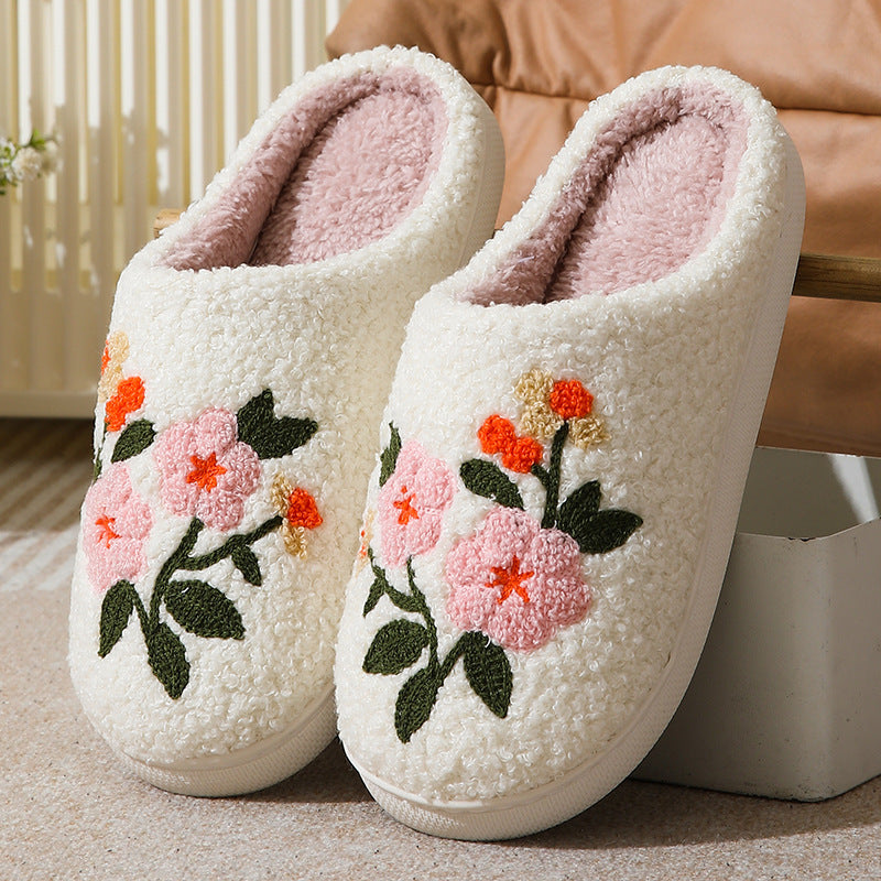 Warm Colorful Flower Cotton Slippers | Thick Suede Indoor Shoe Covers Unisex