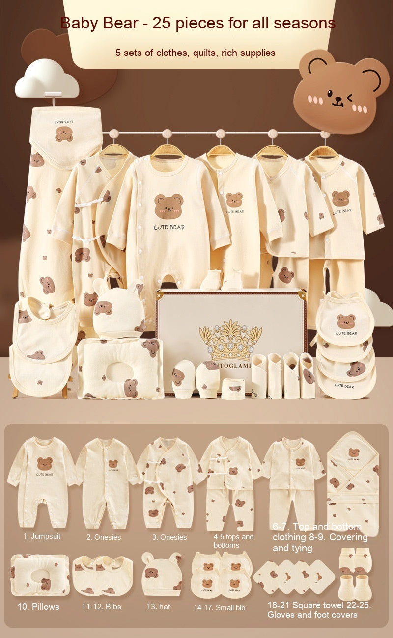 Cute Bear Printed Newborn Baby Pure Cotton Clothing Gift Set