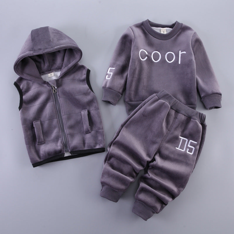 Adorable Baby Printed Hooded Sleeveless Vest Sweater and Trouser Set: Perfect for Your Little One's Comfort and Style