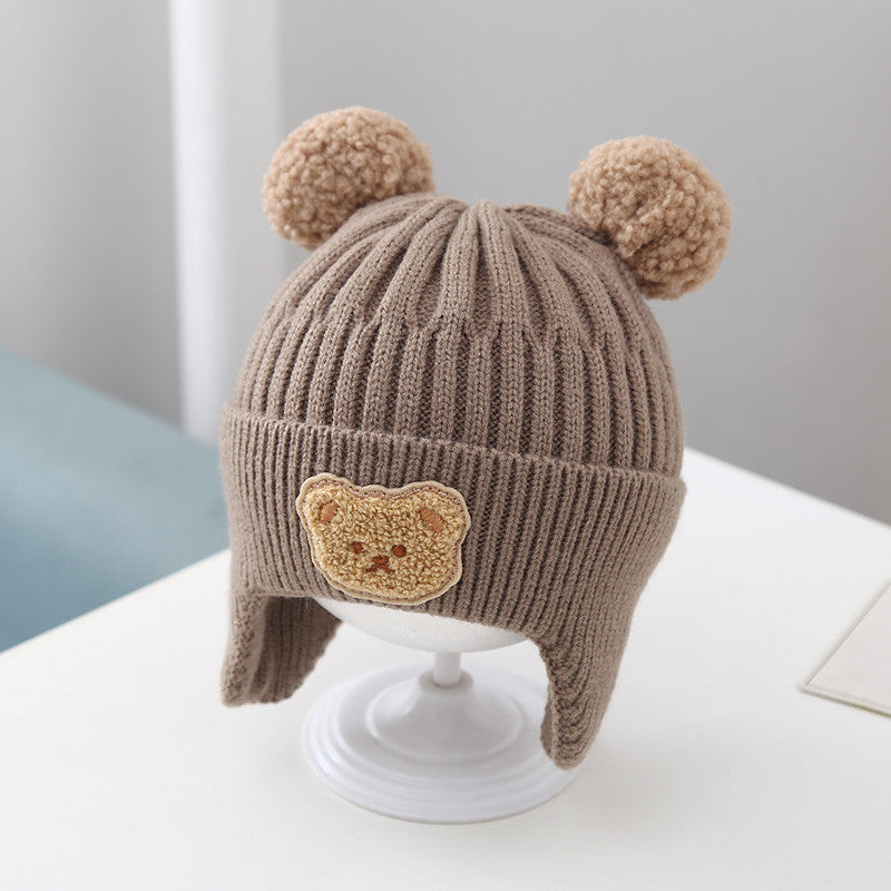 Adorable Baby Hat with Warm Earflaps - Cute Bear Knitted Woolen Cap