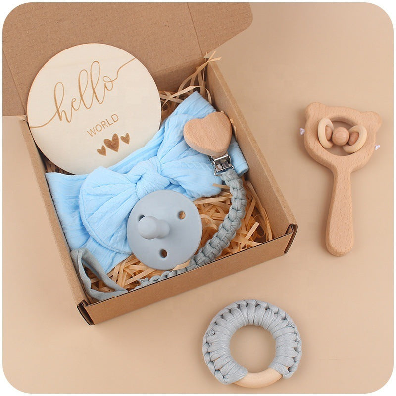 Teething Saliva Towel Set: Nipple Clip Chain, Cotton Towel, Wooden Rabbit Ears