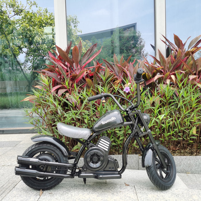 Youmota Electric Bike, 10mph & 150lb Max, 24V Ride On Toy For Kids With LED Lights, Motorcycle Sound, Drum Brake, Handbrake, Twist-Grip Throttle, 12inch Air-filled Tires-Black
