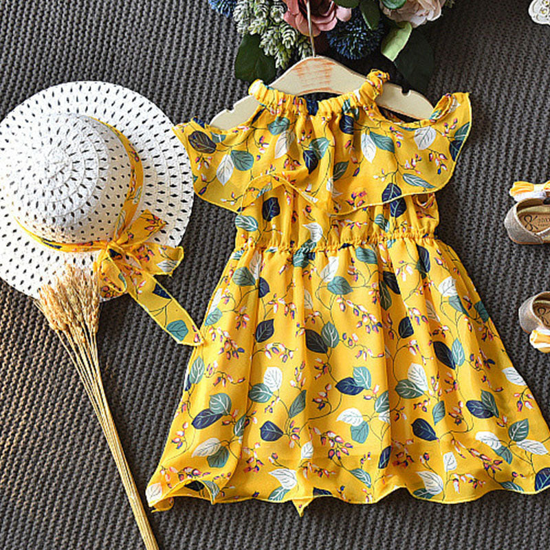 Bohemian Holiday: Sleeveless Leaf Chiffon Dress for Girls