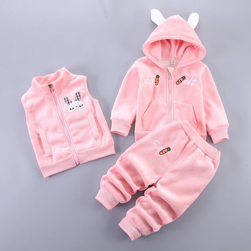 Adorable Baby Printed Hooded Sleeveless Vest Sweater and Trouser Set: Perfect for Your Little One's Comfort and Style