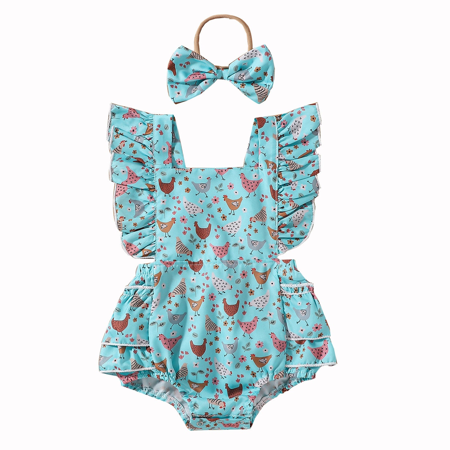 Adorable Baby Cartoon Chicken Flounced Sleeve Dress – Perfect for Toddlers!