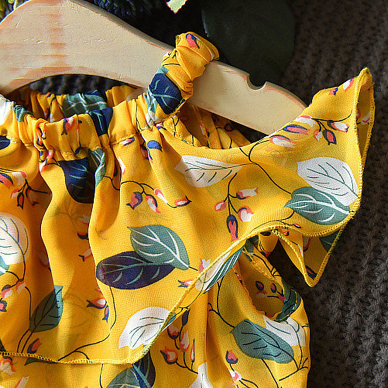 Bohemian Holiday: Sleeveless Leaf Chiffon Dress for Girls