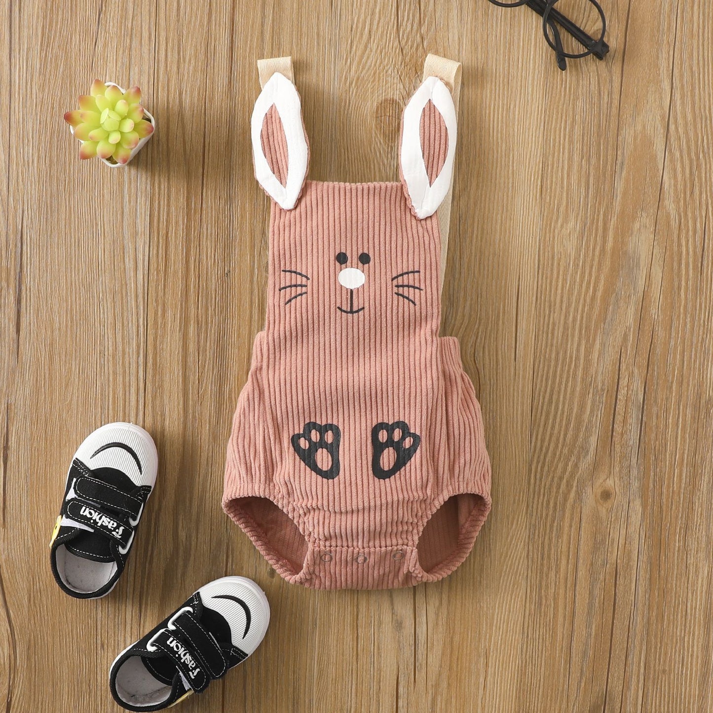 Boys and Girls Corduroy Rabbit Backstrap Triangle Romper