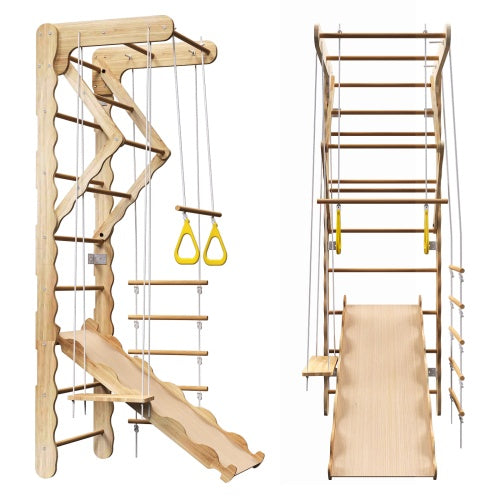 Toddler Indoor Climbing Toy – Foldable Pikler Triangle Set with Climbing Ladder & Gym Ramp
