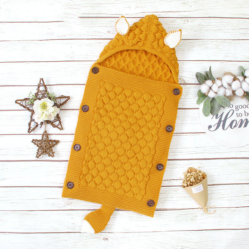 Cozy Knitted Fox Baby Swaddling Blanket: Soft Infant Wrap for Newborns