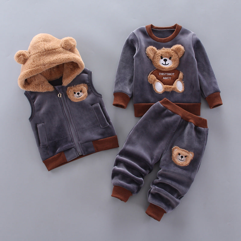 Adorable Baby Printed Hooded Sleeveless Vest Sweater and Trouser Set: Perfect for Your Little One's Comfort and Style