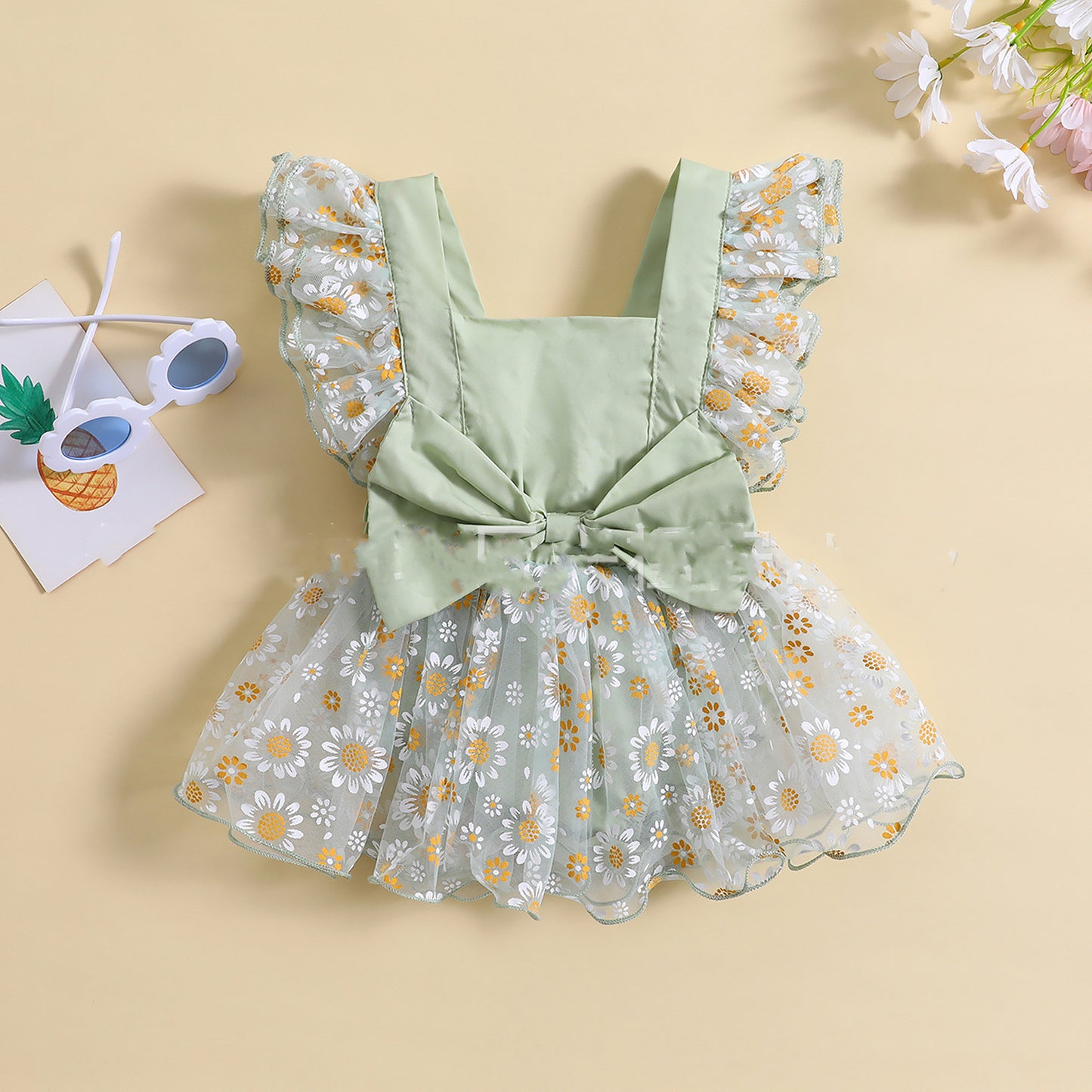 Chic Mesh Flounced Sleeve Floral Dress for Girls - Perfect for Summer
