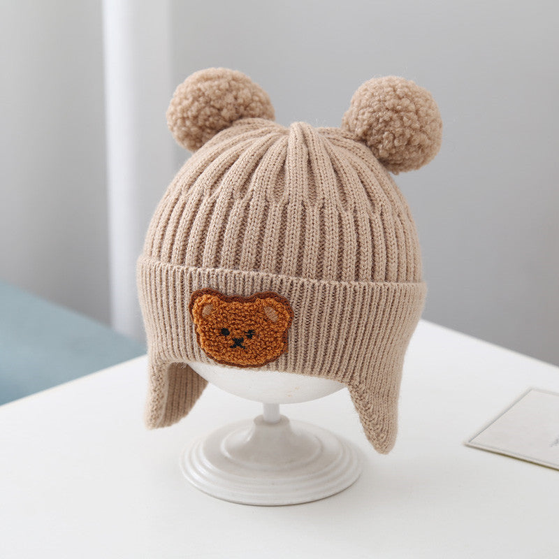 Adorable Baby Hat with Warm Earflaps - Cute Bear Knitted Woolen Cap