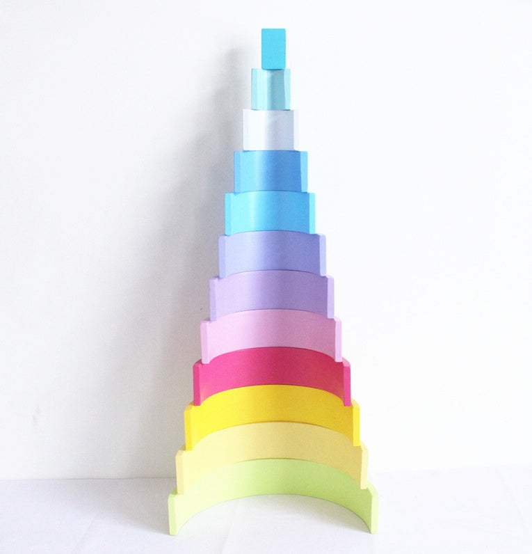 Colorful Learning Adventure: Large 12-Piece Arch Bridge Rainbow Building Blocks Jigsaw Puzzle - Early Childhood Education Toy