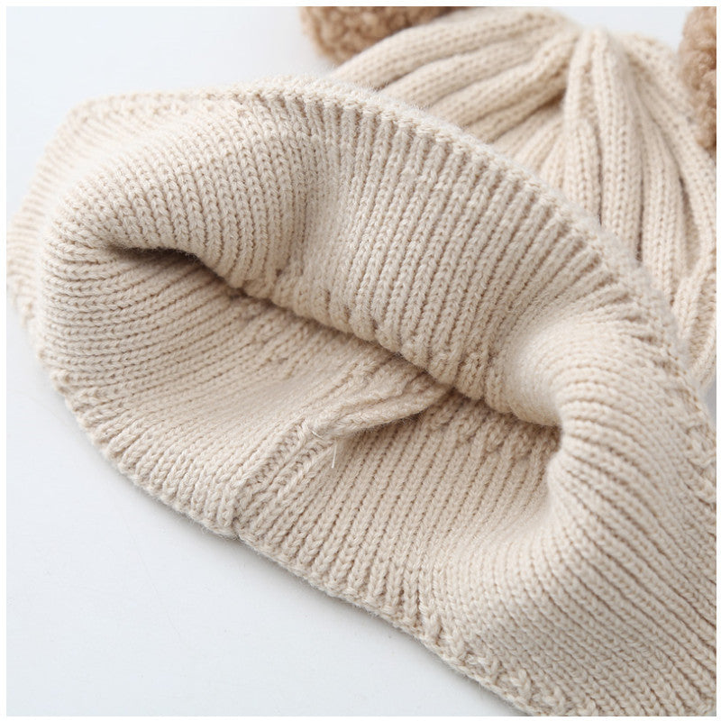 Adorable Baby Hat with Warm Earflaps - Cute Bear Knitted Woolen Cap