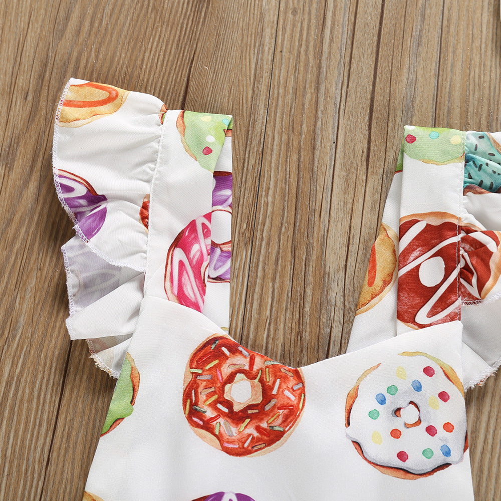 Sweet Style Alert: Girls' Donut Printed Ruffled Sleeve Romper With Headband Set