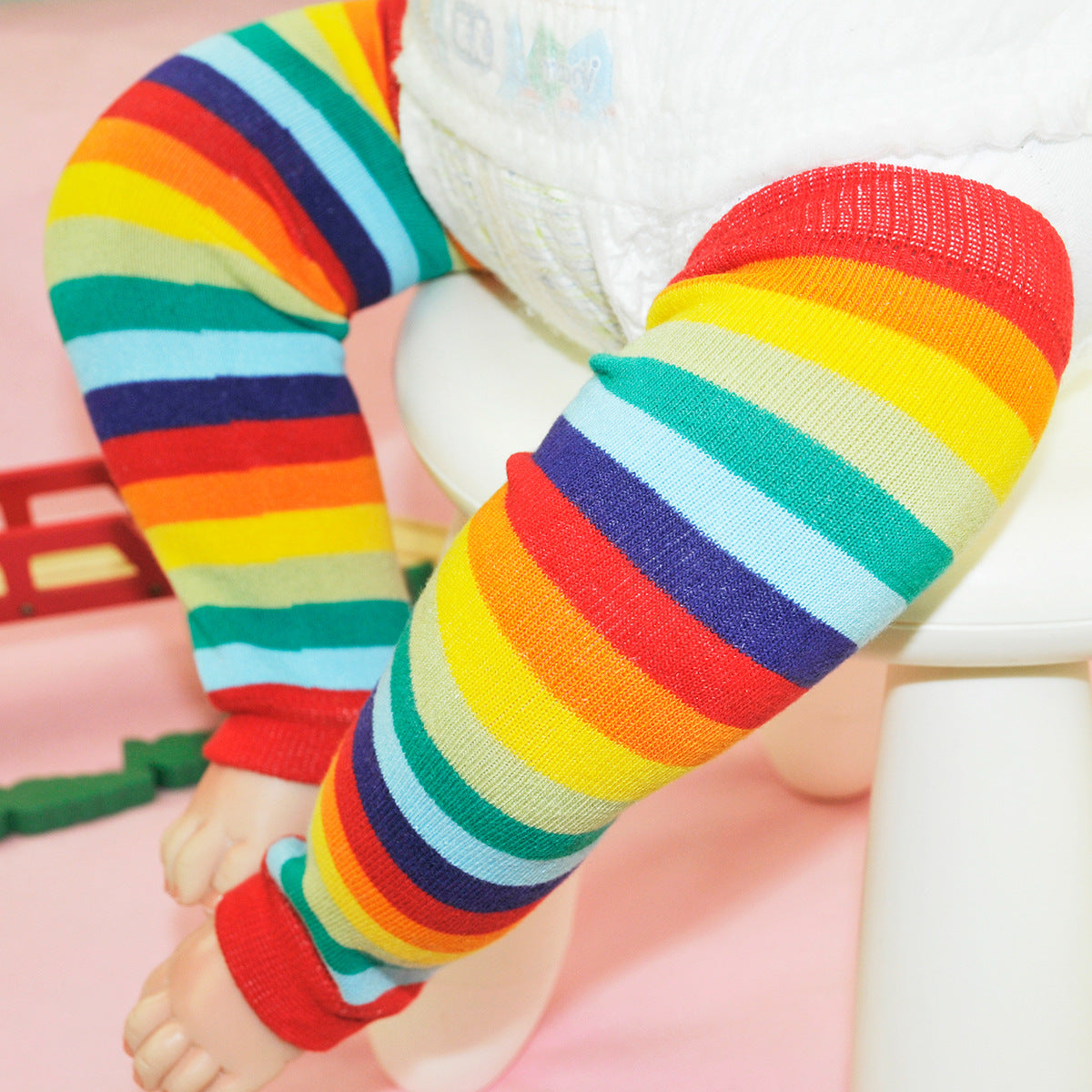 Colorful & Comfortable All-Season Cotton Rainbow Striped Infant Leg Sleeves