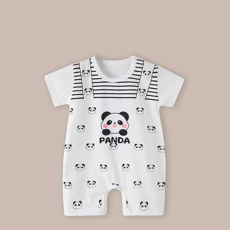 Cute Printed Baby Romper with Fake Suspender Design | Short Sleeve Newborn Outfit