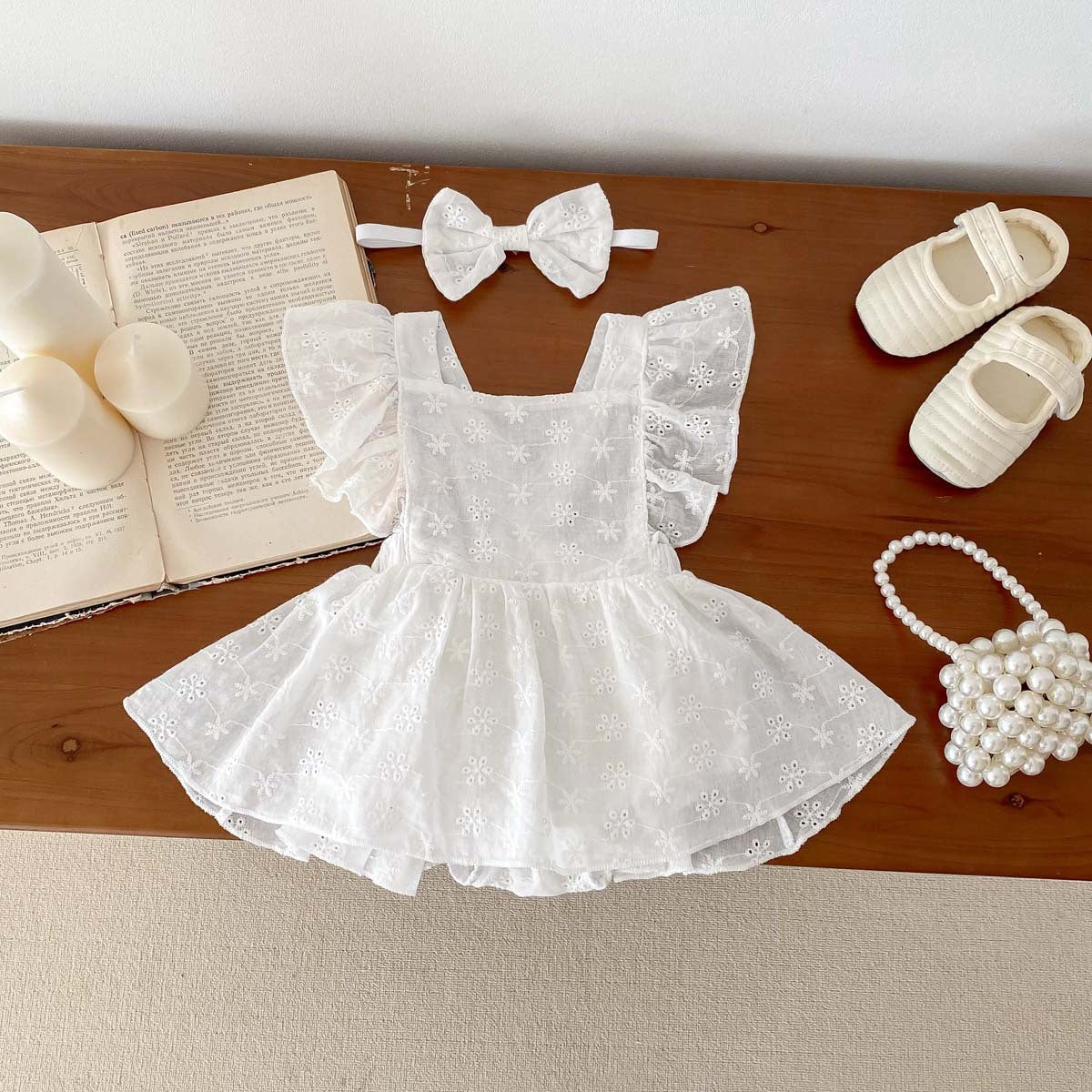 Adorable Baby Girl Ruffled Sleeve Lace Princess Romper Dress
