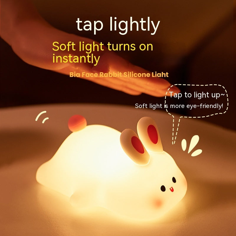 Adorable LED Touch Sensor Night Light - Big Face Rabbit Silicone Lamp for Kids' Room, Christmas Gift, and Home Decor