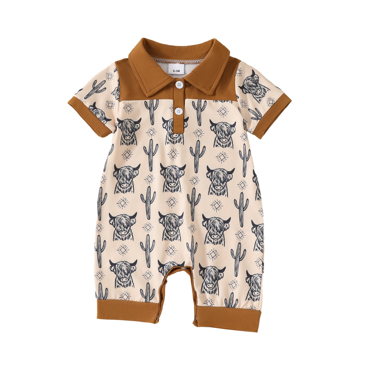 Adorable Cartoon Printed Baby Collared Pullover Short Sleeve Rompers