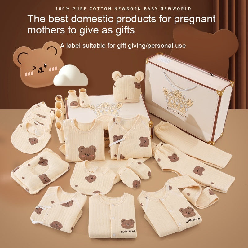 Cute Bear Printed Newborn Baby Pure Cotton Clothing Gift Set