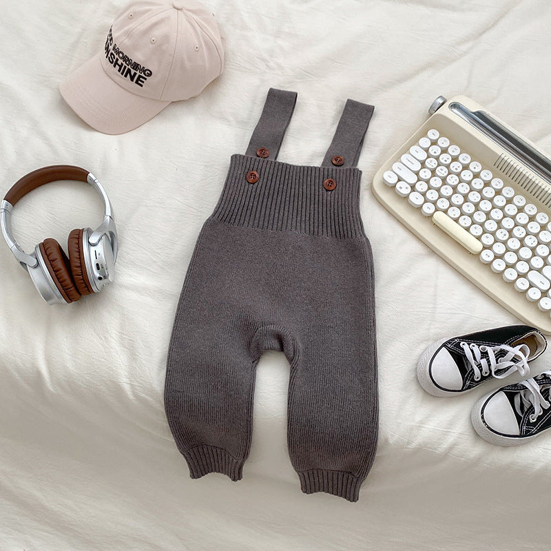 Solid Color Baby Autumn Knitted Suspender Jumpsuit Clothing