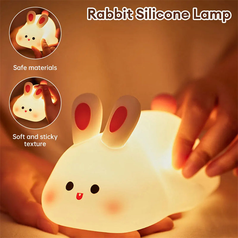 Adorable LED Touch Sensor Night Light - Big Face Rabbit Silicone Lamp for Kids' Room, Christmas Gift, and Home Decor