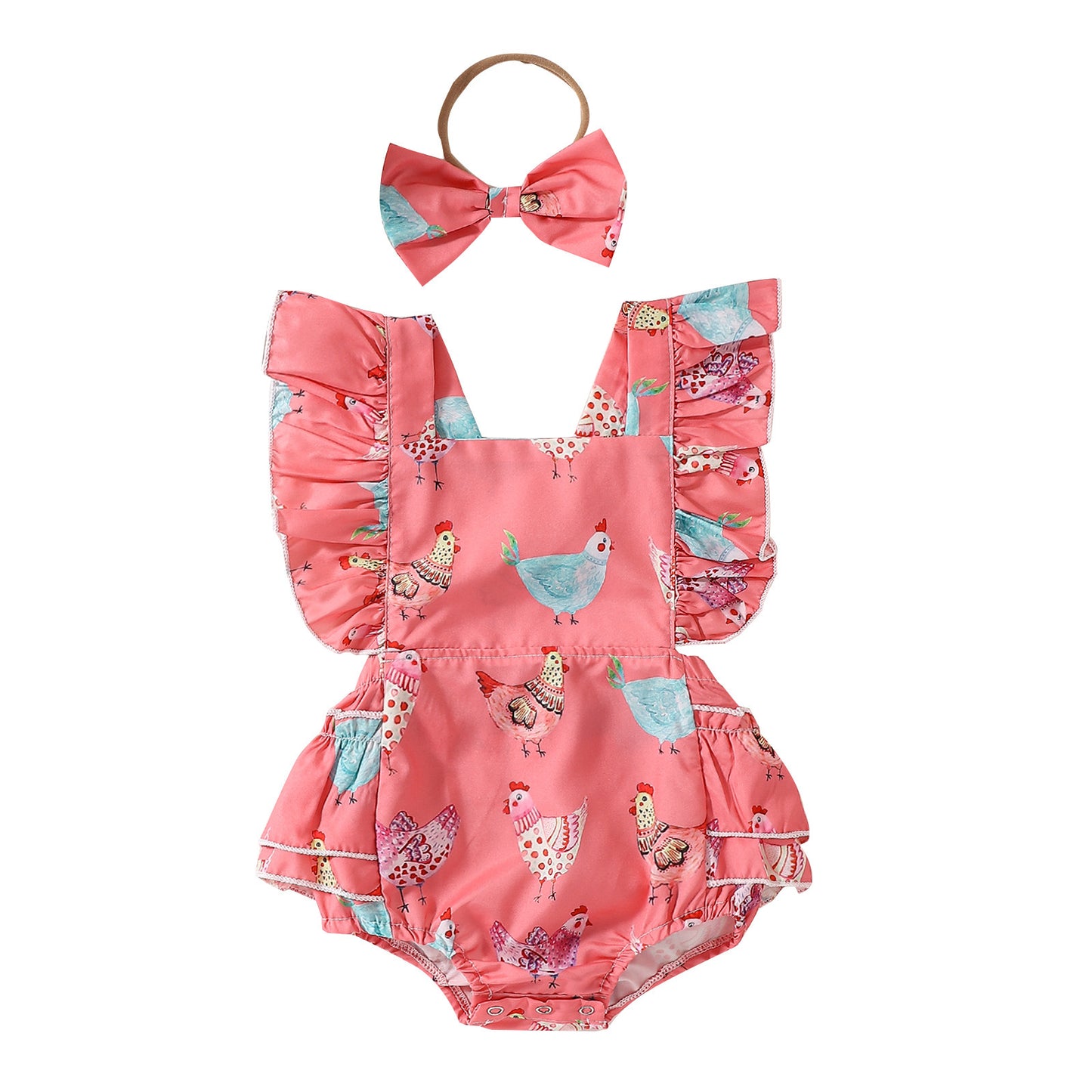 Adorable Baby Cartoon Chicken Flounced Sleeve Dress – Perfect for Toddlers!