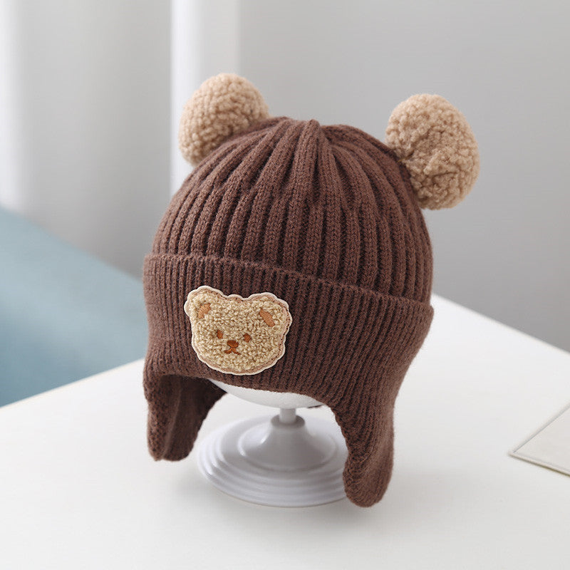 Adorable Baby Hat with Warm Earflaps - Cute Bear Knitted Woolen Cap
