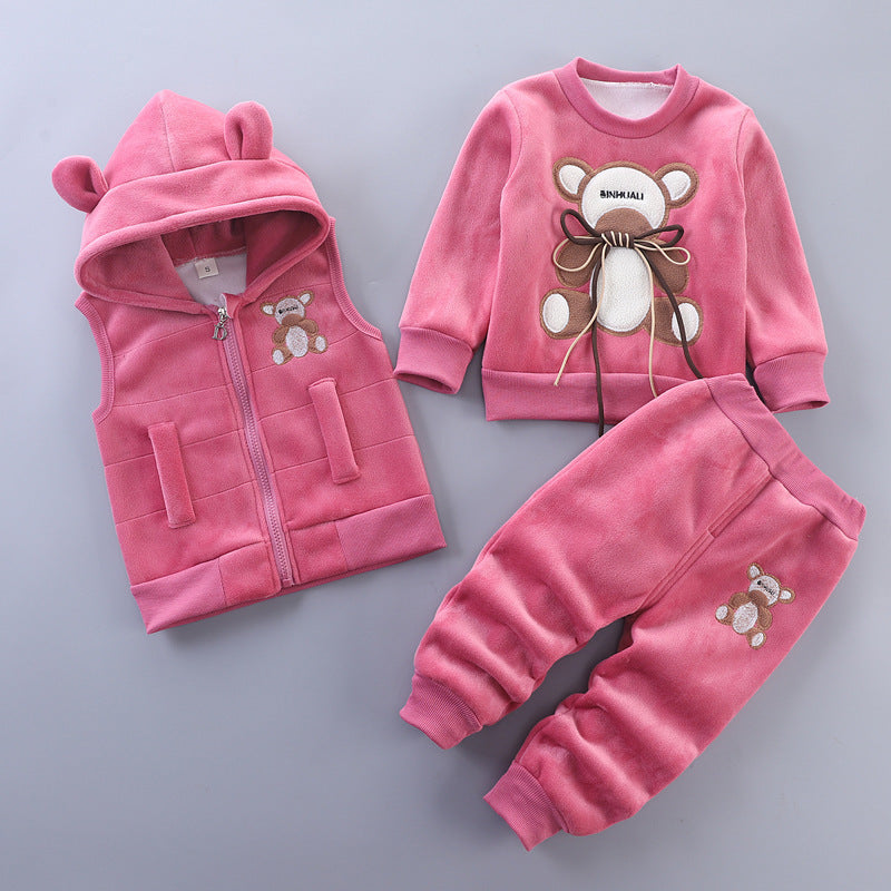 Adorable Baby Printed Hooded Sleeveless Vest Sweater and Trouser Set: Perfect for Your Little One's Comfort and Style