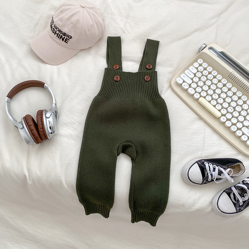 Solid Color Baby Autumn Knitted Suspender Jumpsuit Clothing