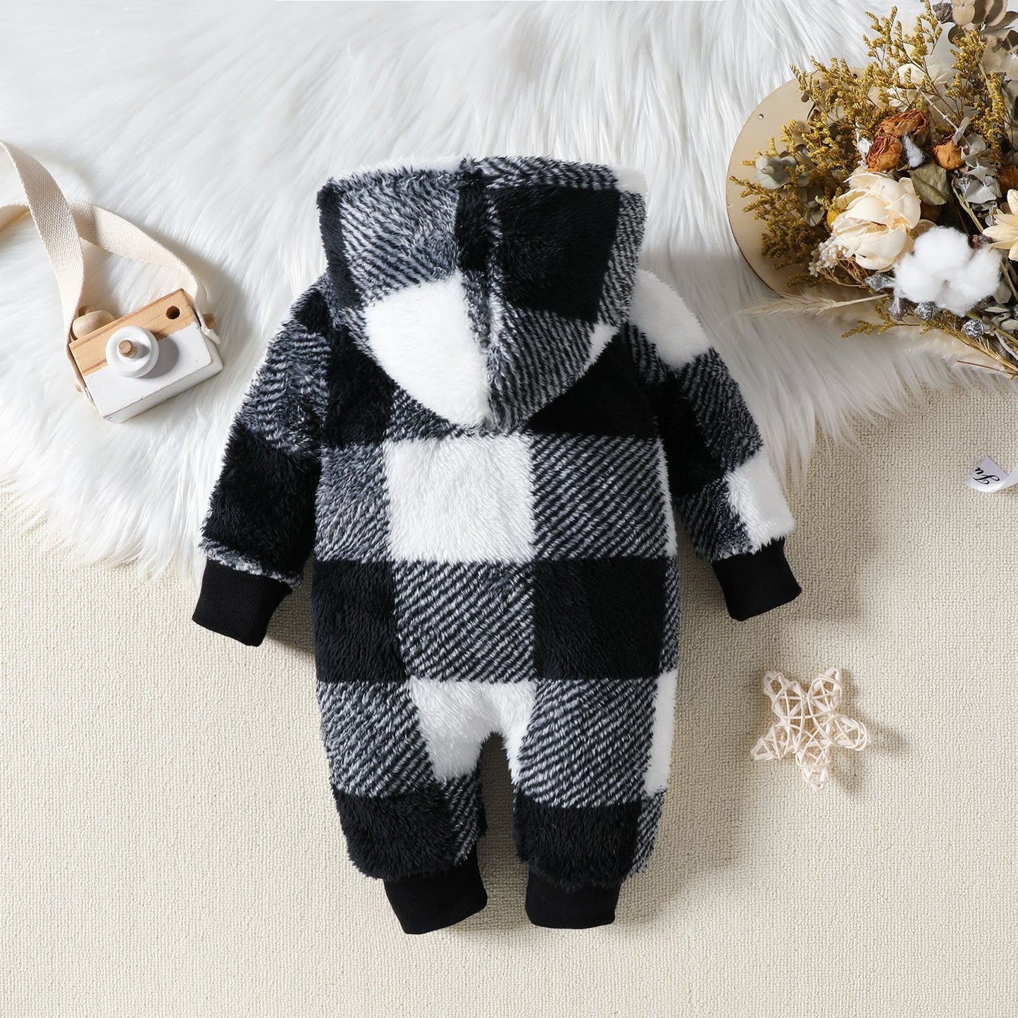 Cozy Baby Plaid Hooded One-Piece Winter Clothing Jumpsuit