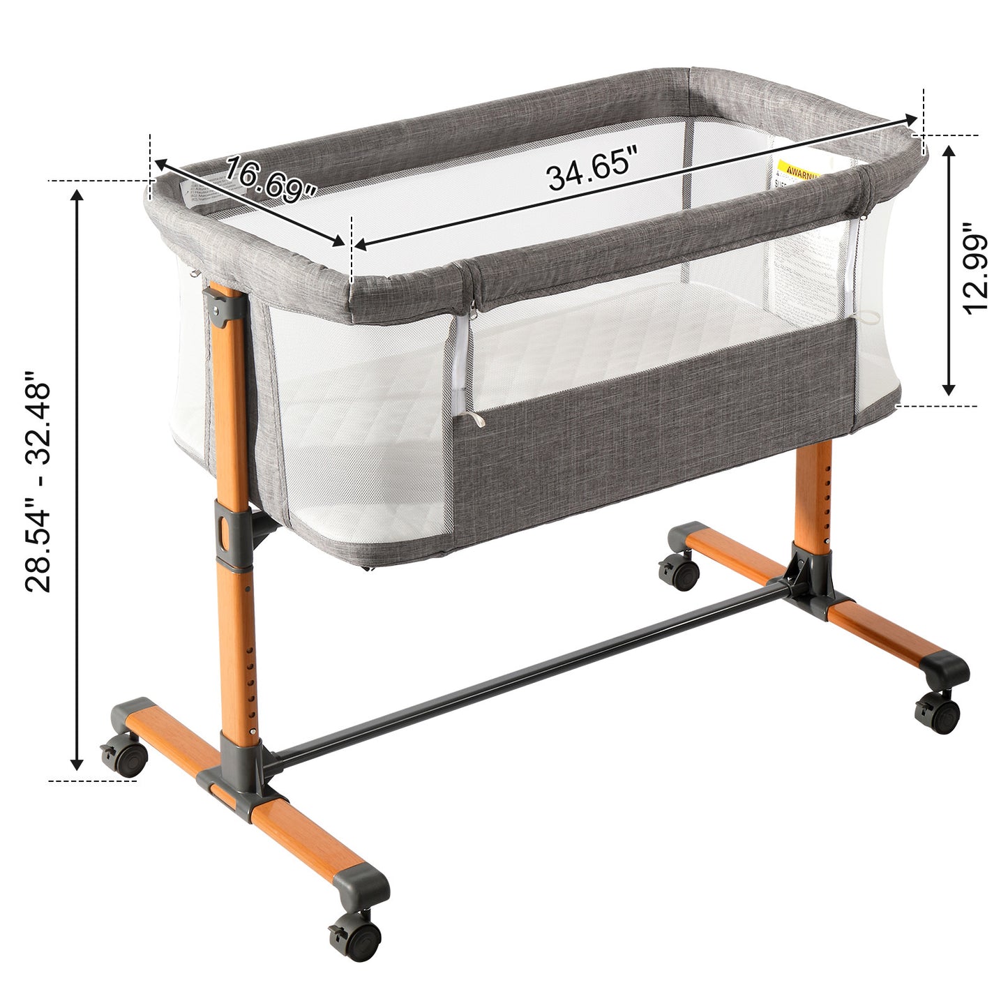 150D Encrypted Cationic Cloth Grey Baby Bassinet Bed – Portable Cradle with Wheels for Newborns