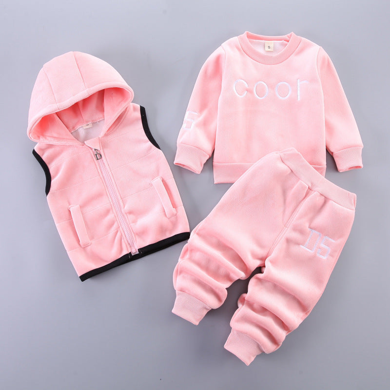 Adorable Baby Printed Hooded Sleeveless Vest Sweater and Trouser Set: Perfect for Your Little One's Comfort and Style