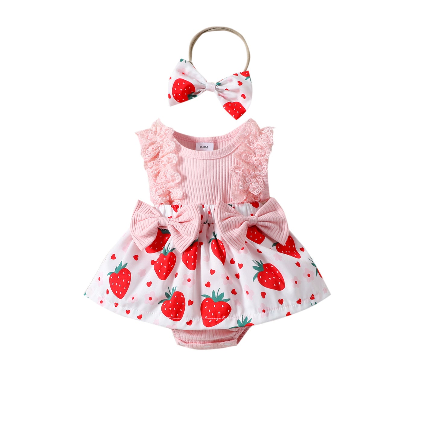 Adorable Infant Toddler Strawberry Print Bow Sleeveless Summer Romper