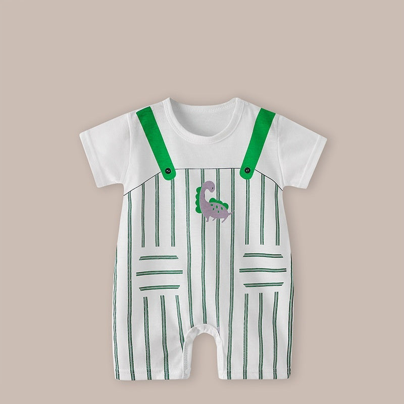 Cute Printed Baby Romper with Fake Suspender Design | Short Sleeve Newborn Outfit