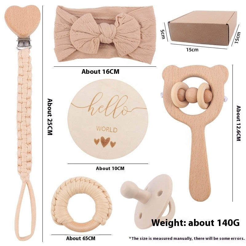 Teething Saliva Towel Set: Nipple Clip Chain, Cotton Towel, Wooden Rabbit Ears