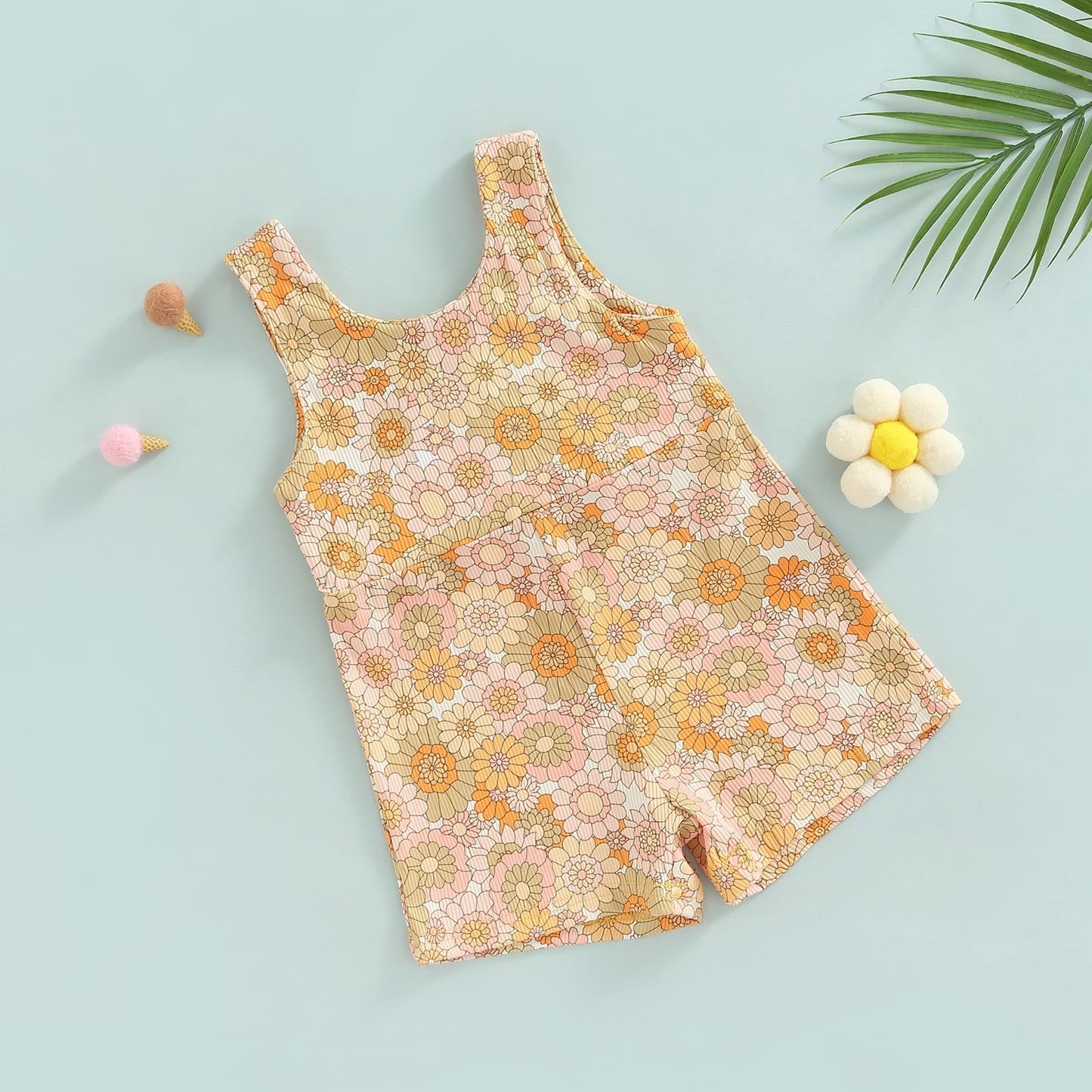 Colorful Sleeveless Printed Rainbow Sunken Stripe Flower Jumpsuit