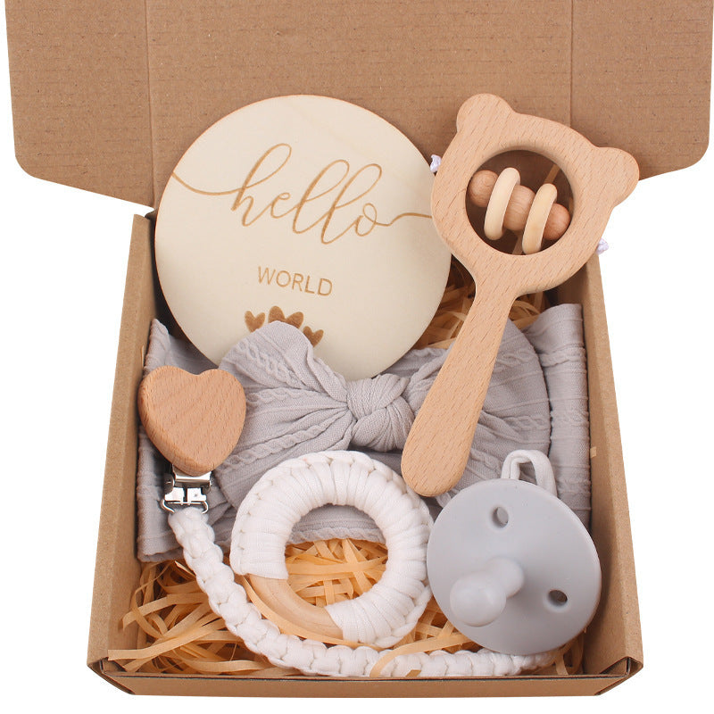 Teething Saliva Towel Set: Nipple Clip Chain, Cotton Towel, Wooden Rabbit Ears