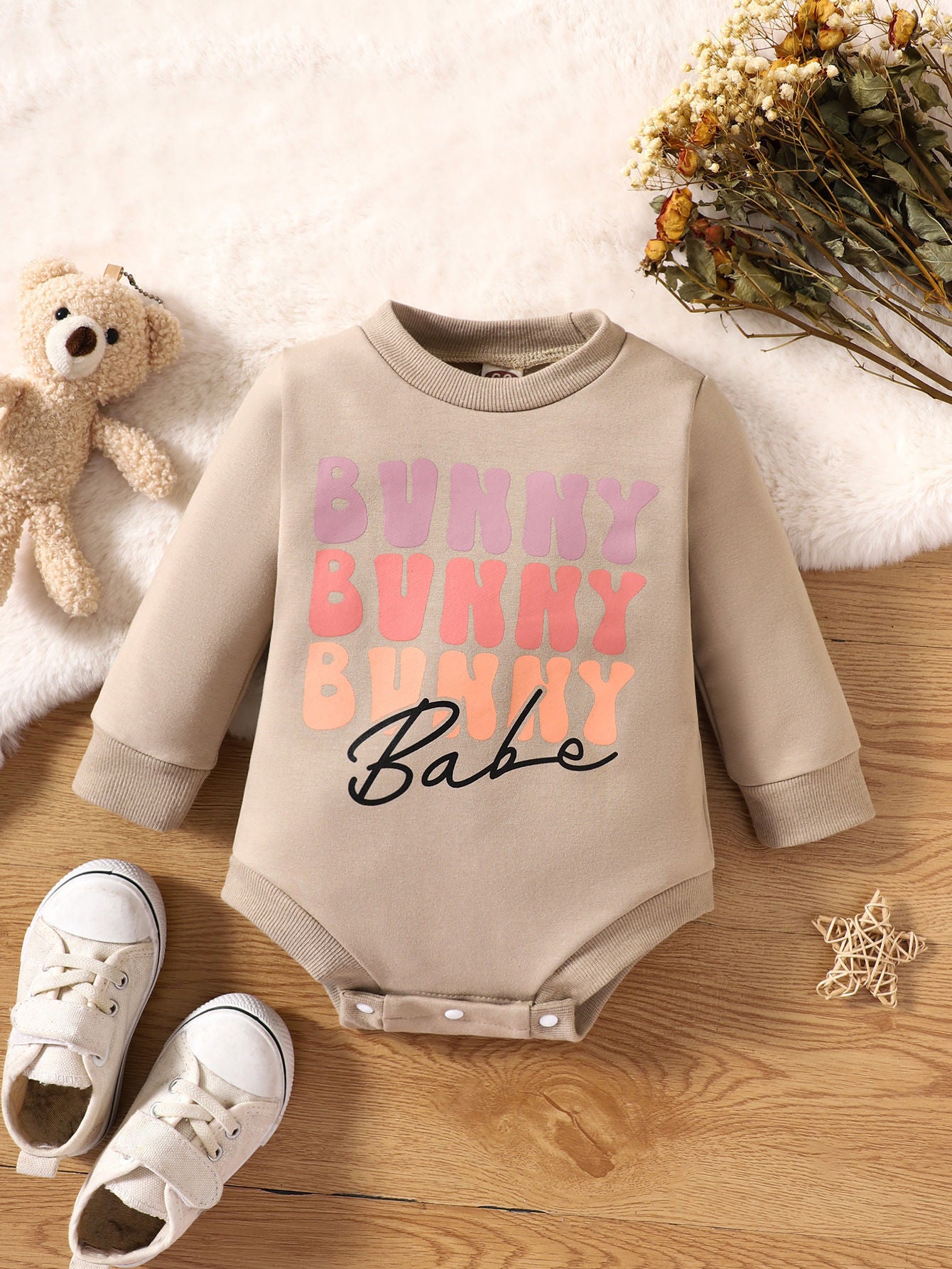 Trendy Baby's Fashion Letter Print Long Sleeve Onesie Jumpsuit