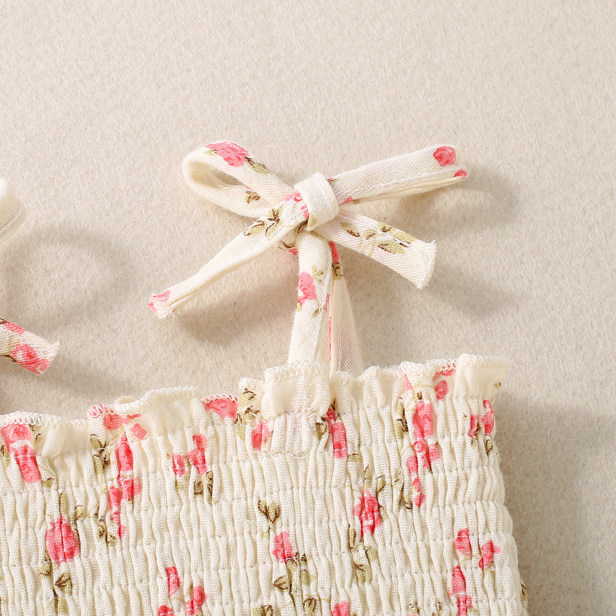 Adorable Baby Girl Floral Printed Spaghetti Strap Triangle Rompers with Tulle Skirt