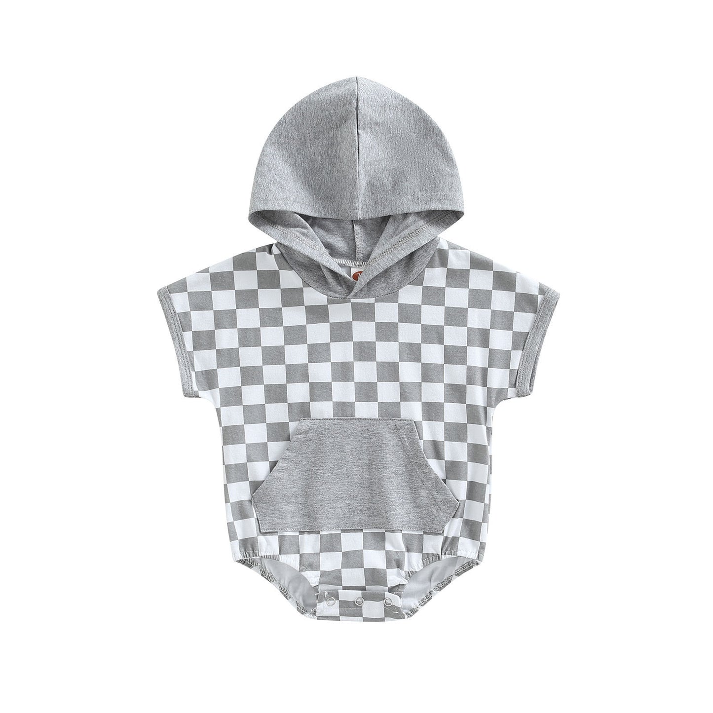 Chessboard Plaid Short Sleeve Hooded Romper: Stylish Comfort for Your Little One