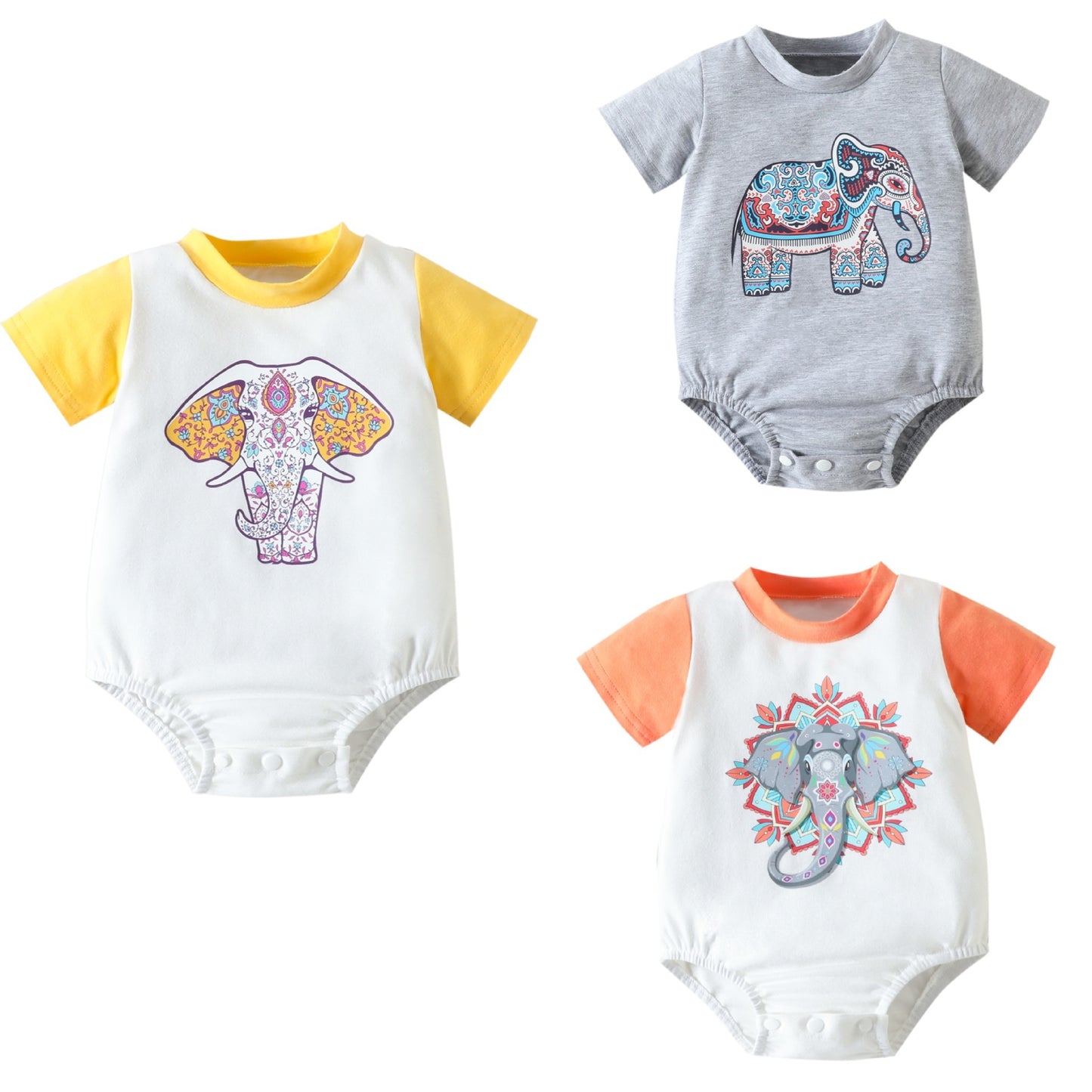 Baby Elephant Print Cute Triangle Jumpsuit - Infant Clothing