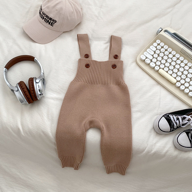 Solid Color Baby Autumn Knitted Suspender Jumpsuit Clothing