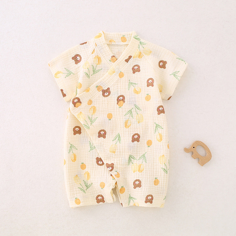Charming Baby Printed Kimono Style Jumpsuit in Pure Cotton