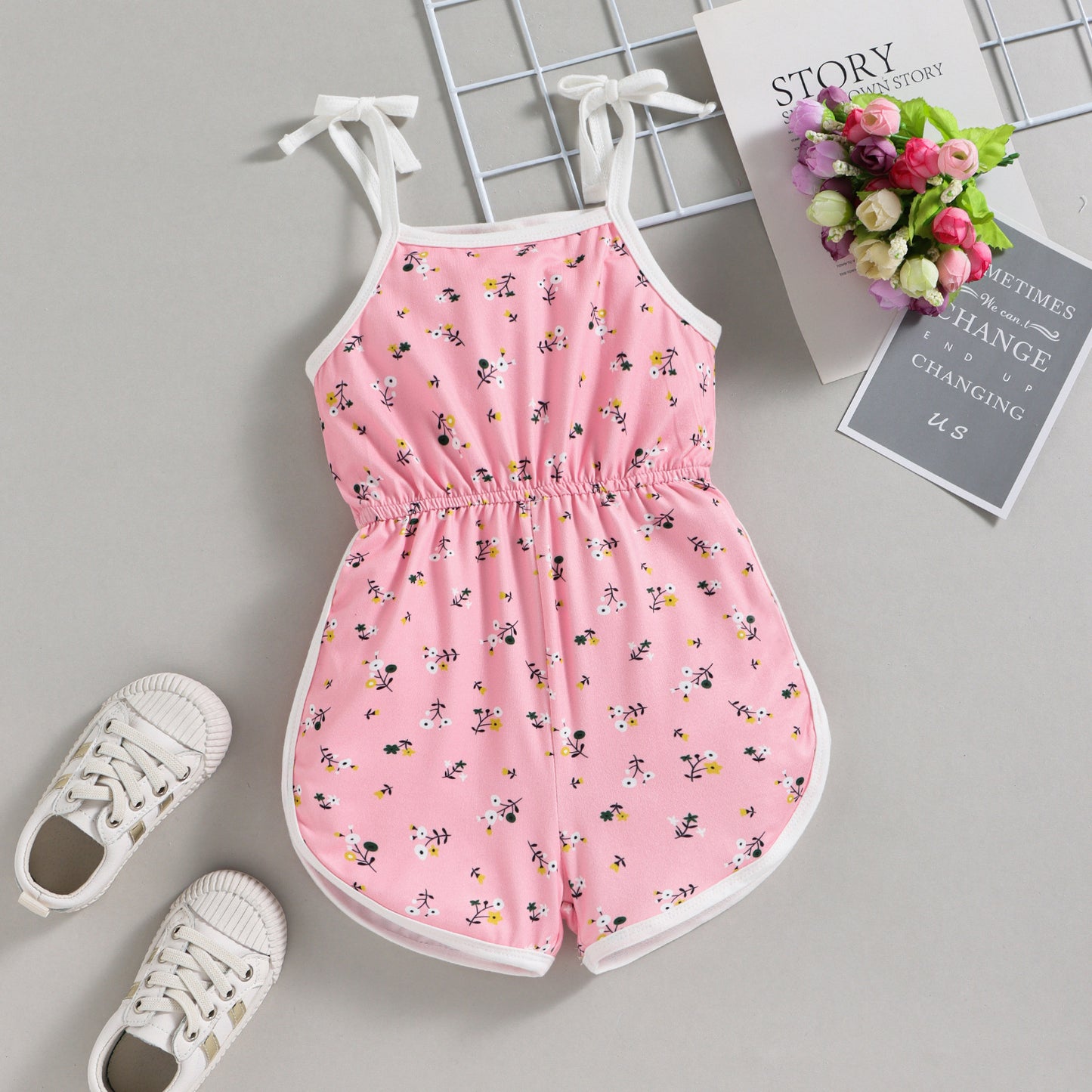 Children's Fashion Floral Printed Spaghetti Strap Romper | Stylish Summer Outfit